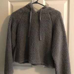 Gray fluffy cropped hoodie
